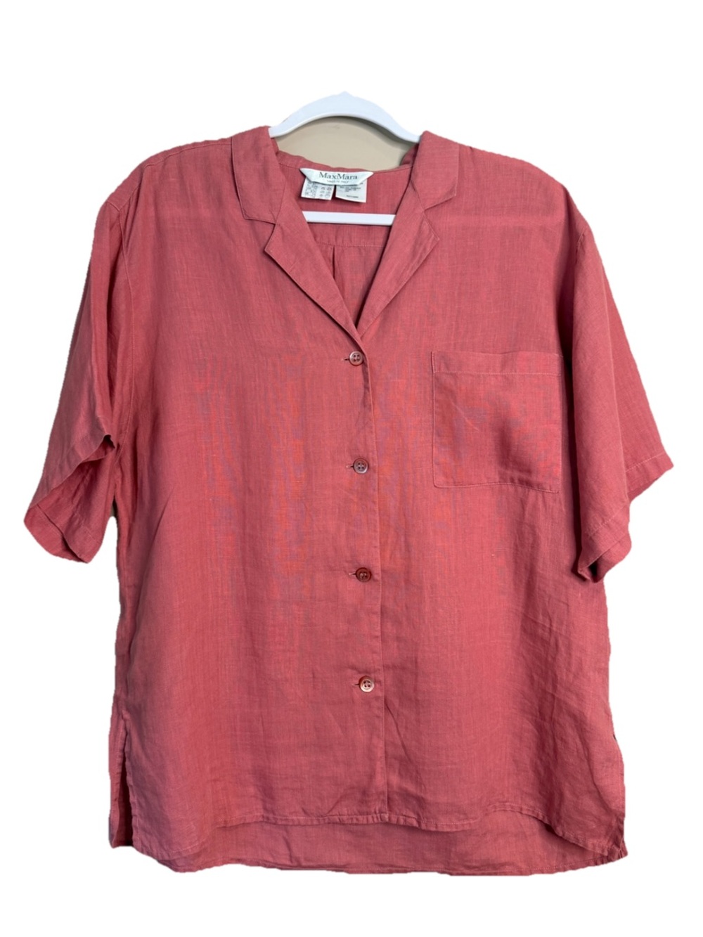 Max Mara 100% Linen Dusty Rose Pink Short Sleeve Camp Shirt Button Up sz 12 K13
